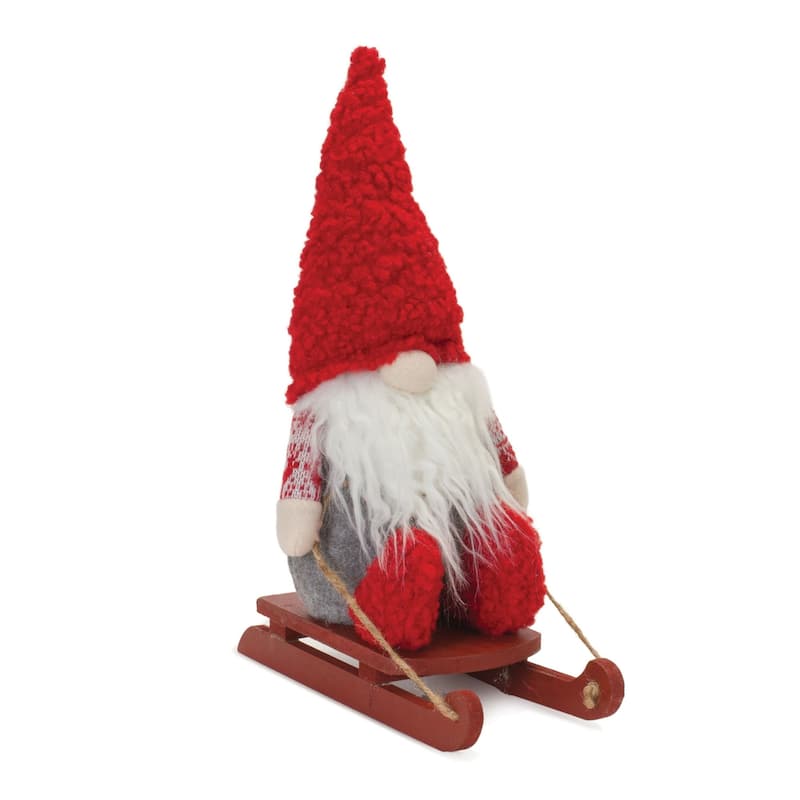 Set of Gnome on Sled Christmas Tabletop Plush Figures 13.5"
