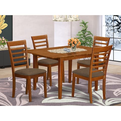 Modern Dinette Set Contains Small Table - Dining Room Chairs - Saddle Brown Finish (Seat's Type Options)