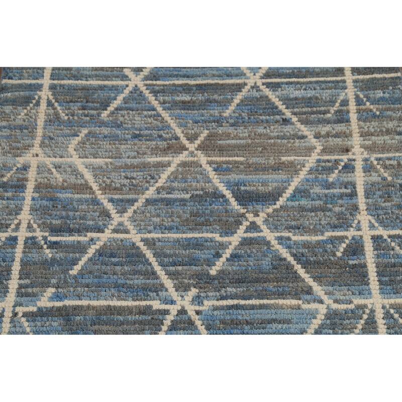 Striped Blue Moroccan Oriental Area Rug Handmade Wool Carpet - 3'10"x 6'9"