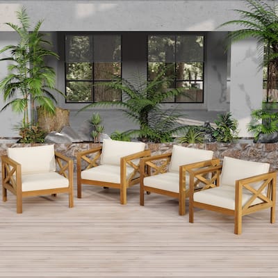 Christopher Knight Home - Caledon Patio Acacia Wood Club Chairs with Cushions(Set of 4)