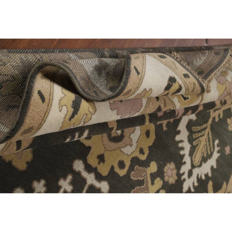 Charcoal Ivory Oushak Indian Area Rug Hand-Knotted Wool Carpet - 9'0" x 11'9"