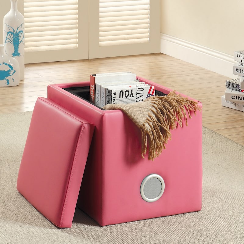 Cavelli Contemporary Fabric Built-in Speaker & Hidden Storage Ottoman by Furniture of America