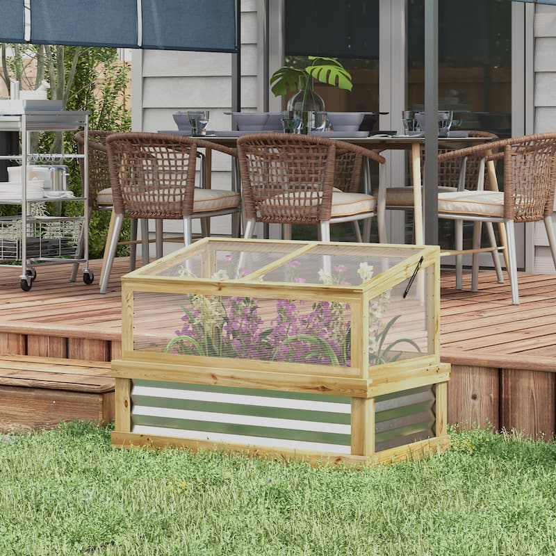 Raised Garden Bed with Polycarbonate Greenhouse,Wooden Cold Frame Flower Planter Protection,Lean to Roof,41" x 22.5" x 28.25"