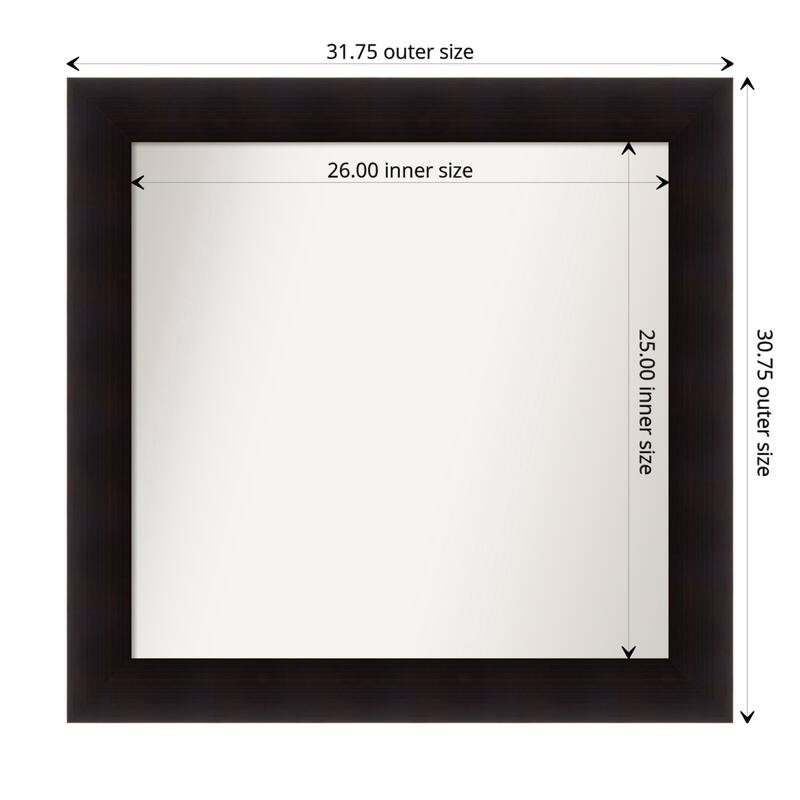 Portico Espresso Framed Non-Beveled Custom Wall Mirror, Bathroom Vanity Mirror - Outer Size: 31.75 x 30.75