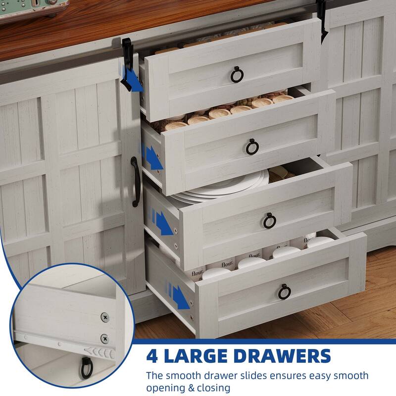 Moasis Farmhouse Sideboard Buffet Cabinet with Storage & Sliding Barn Doors
