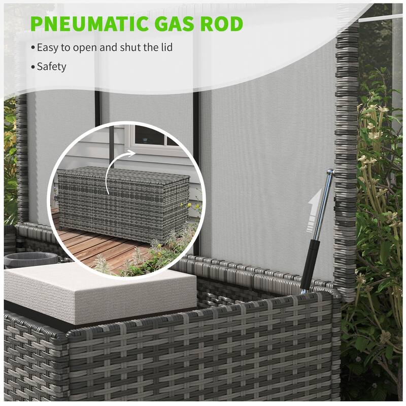 Rustic Wicker Deck Box with Wheels, Auto Close Lid and Rainproof Function for Outdoor Patio Poolside