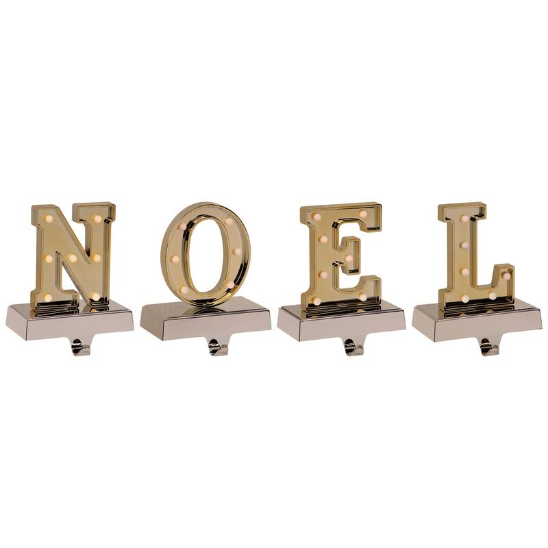 Set of 4 Gold Silver LED Lighted "NOEL" Christmas Stocking Holder 6.5"