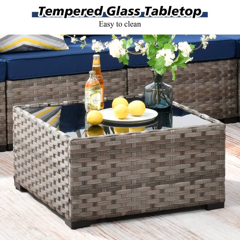 XIZZI 13-piece Patio Wicker Furniture Wide Armrest Set with Firepit