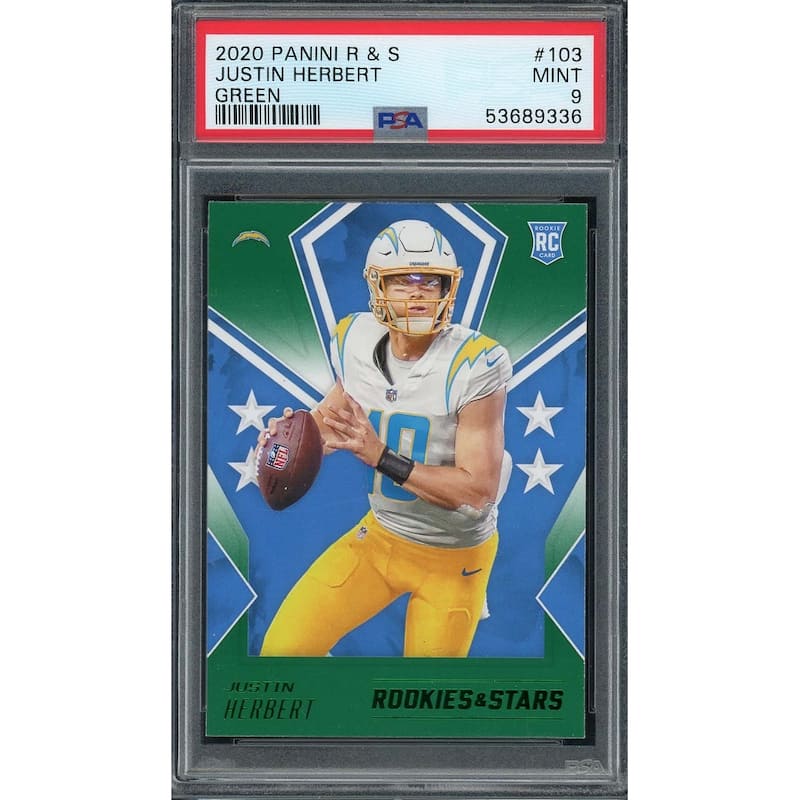 Justin Herbert 2020 Panini Rookies and Stars Green Rookie Card #103 Graded PSA 9 - 8'6" x 11'6"