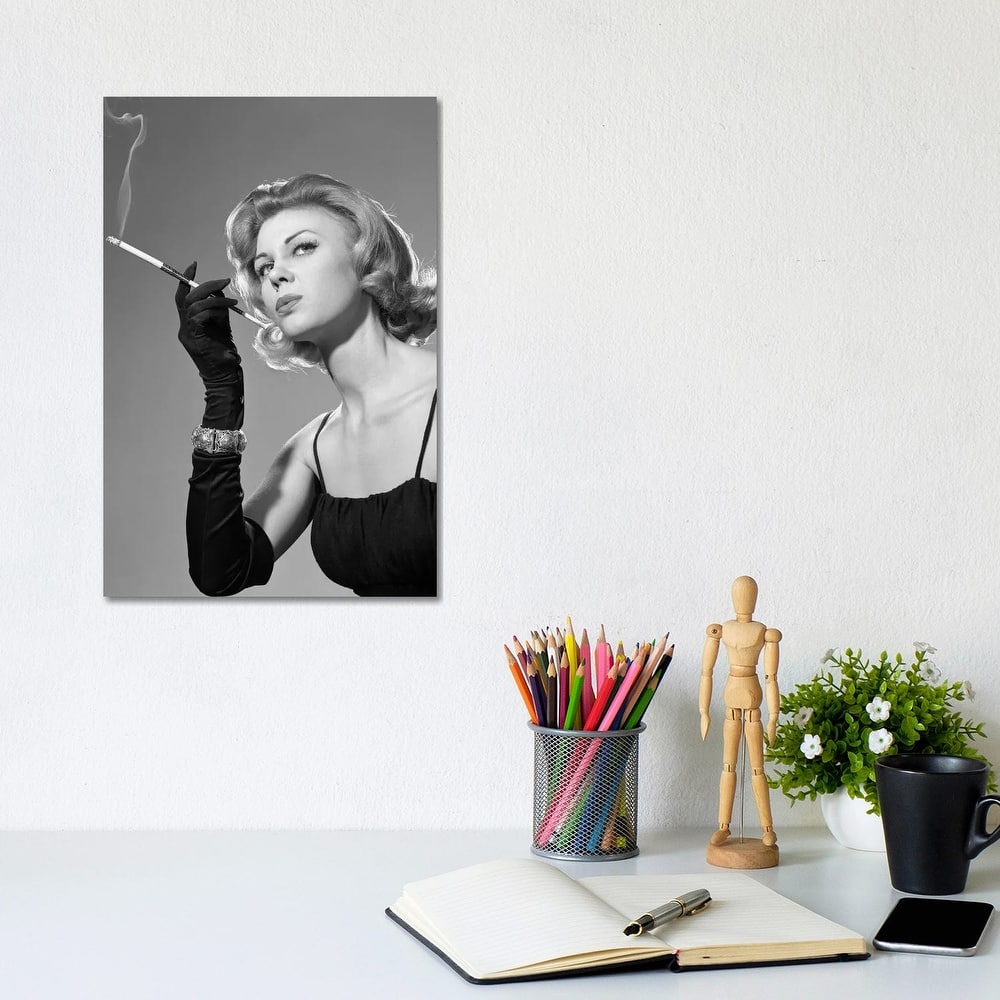 iCanvas "1960s, Woman With Long Black Gloves Smoking A Cigarette In A Long Cigarette Holder" by Vintage Images Canvas Print