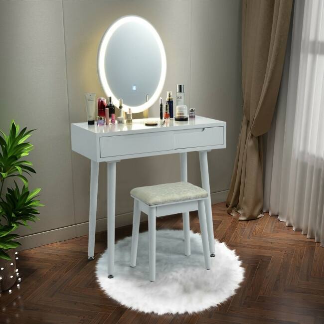 Touch Screen Vanity Makeup Table Stool Set - 31.5" x 16" x 54.5" (L x W x H)
