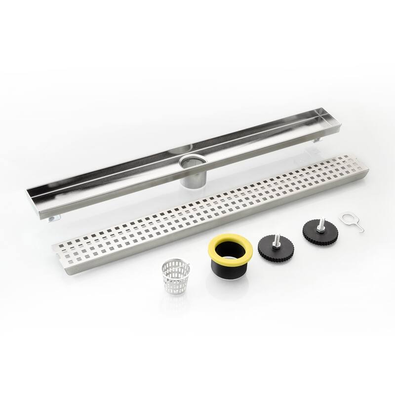 24 in. Stainless Steel Linear Shower Drain with Square Pattern Drain Cover