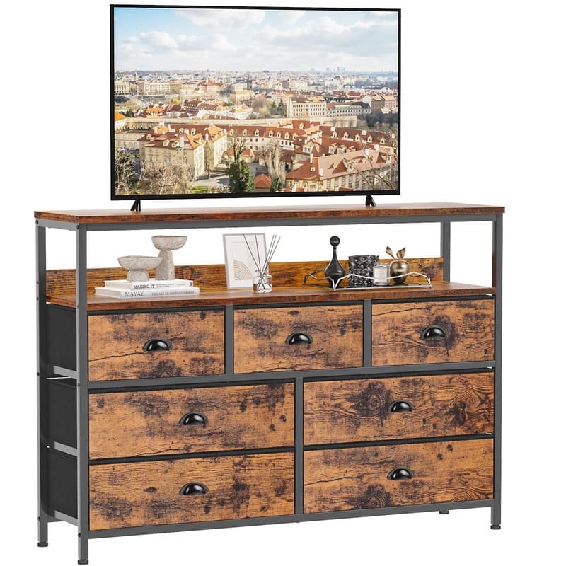 TV Stand with 7 Storage Drawer - White - 7-drawer
