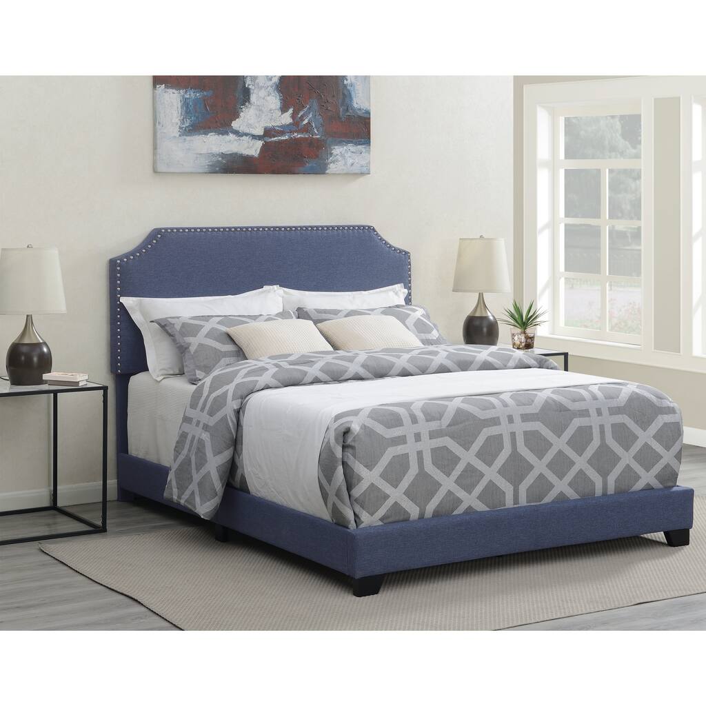 Queen-size Upholstered Bed with Scooped Headboard