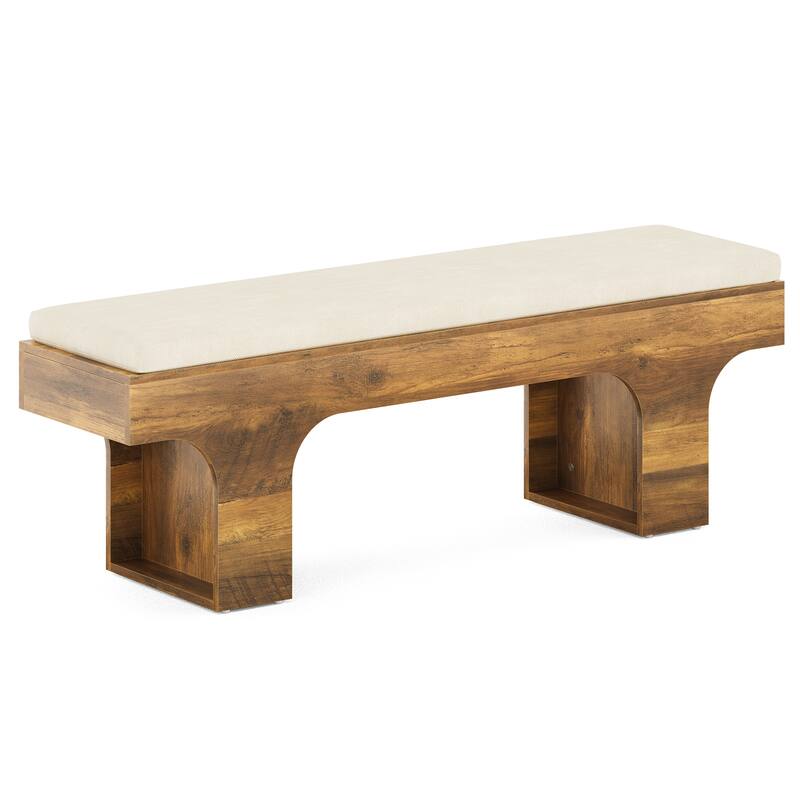 Dining Bench with Linen Cushion, 55.2" End of Bed Upholstered Bench