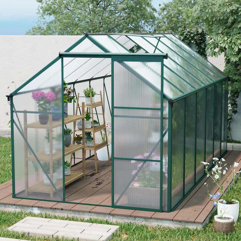 GDF Studio - Laussat Outdoor Aluminum Polycarbonate Greenhouse with Raised Base and Walk-In Design - 74.8" (Green)