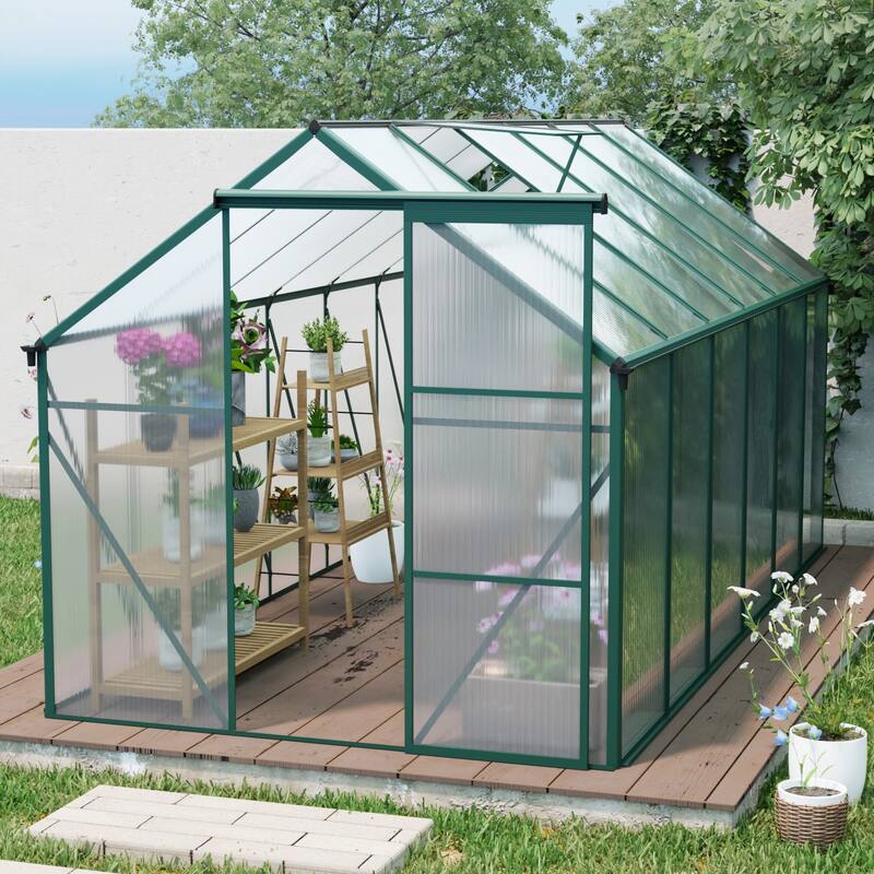 UV-Resistant Greenhouse Shed Garden Shed Plant Shed with Sliding Door & Adjustable Roof, Rust-proof, Weatherproof