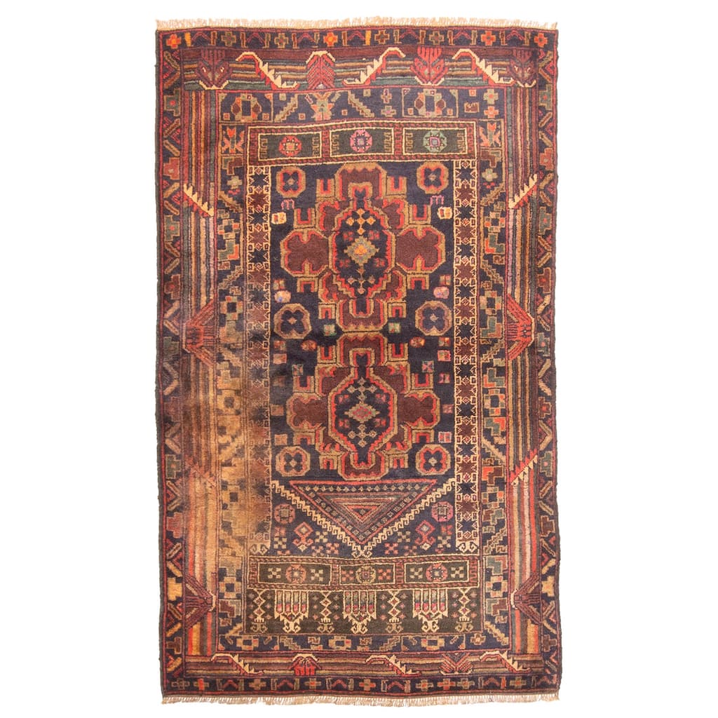 ECARPETGALLERY Hand-knotted Teimani Dark Navy Wool Rug - 2'11 x 4'9