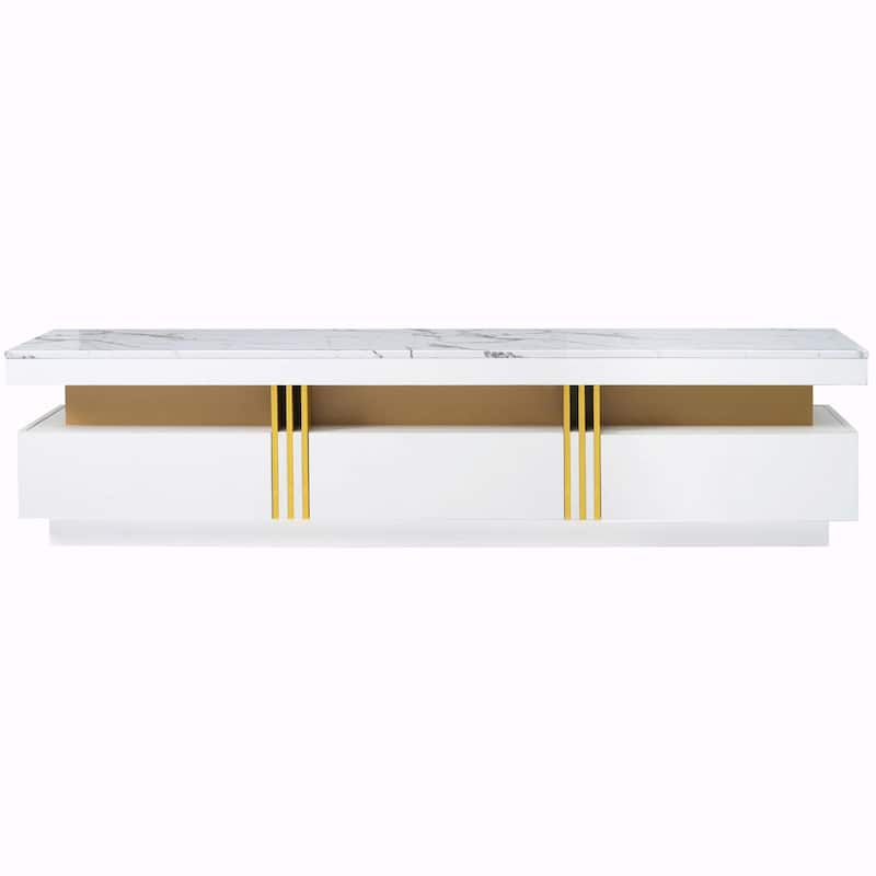 Luxury TV Stand with High Gloss Faux Marble Top for TVs Up to 78''