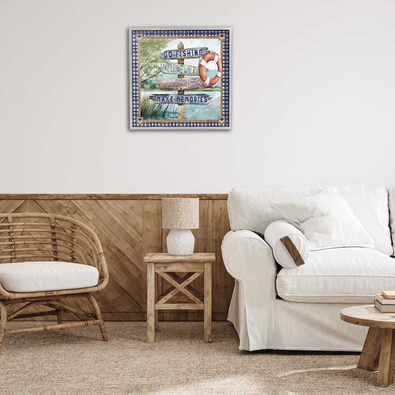 Stupell Plaid Border Lake Sign Framed Giclee Art Design By Nicole DeCamp
