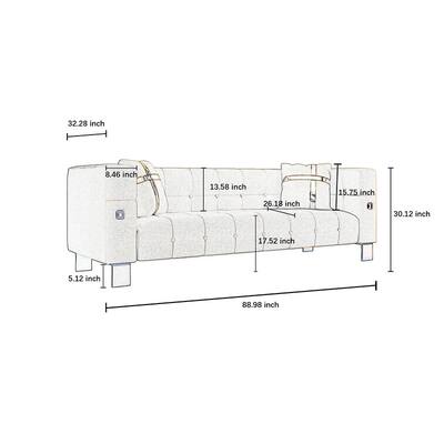 Short Plush 3-Seater Sofa Living Room Couch Sofa with Deep Button Tufting Sofa