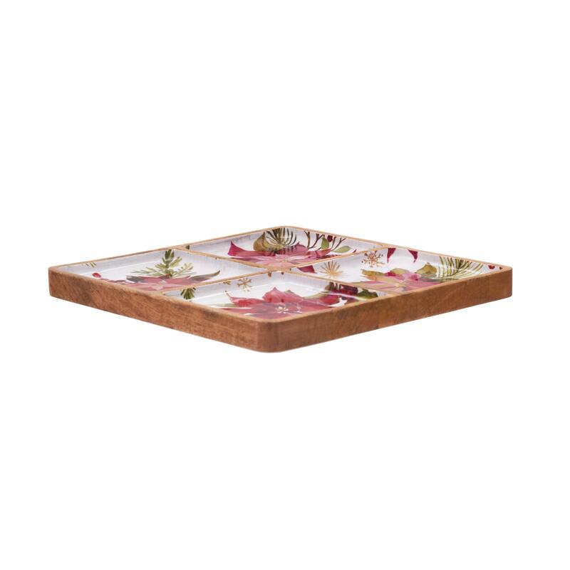 Poinsettia Mango Wood Sectional Tray