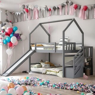 Twin Over Twin Bunk Bed With Convertible Slide And Staircase for Bedroom