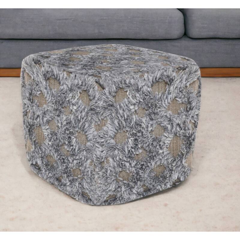 18" Natural and Gray Wool Cotton Blend Cube Geometric Pouf Ottoman - Taupe - 18' X '18' X '18