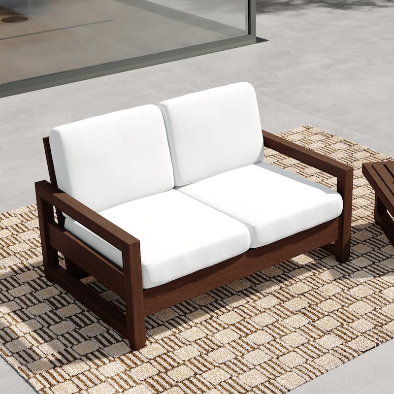 Patio Teak Wood Outdoor Loveseat with Cushion
