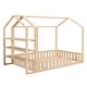preview thumbnail 41 of 62, Floor Bed House Bed Fence-shaped Guardrail Frame Creativity House Bed with Fence and Detachable Storage Shelves