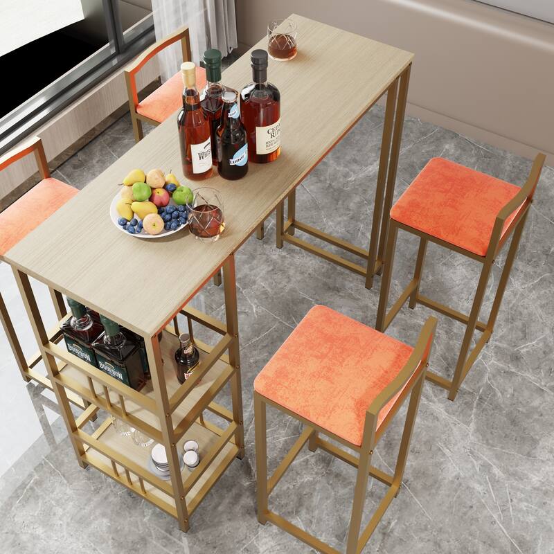 Bar table and chair five piece set, frame, multi-layer tabletop, chair cushion and backrest made of sponge