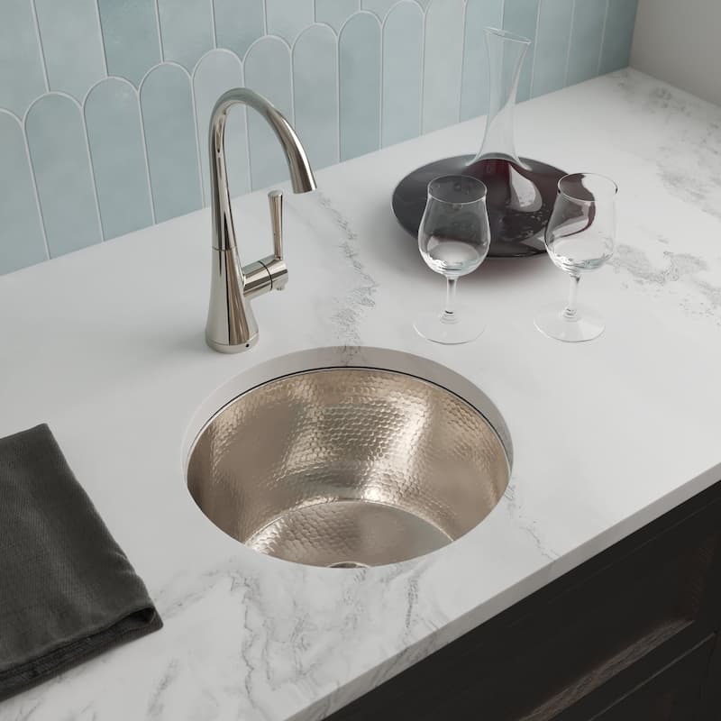 Diego Hand Hammered Copper Universal Mount Bar/ Prep Sink - Polished Nickel