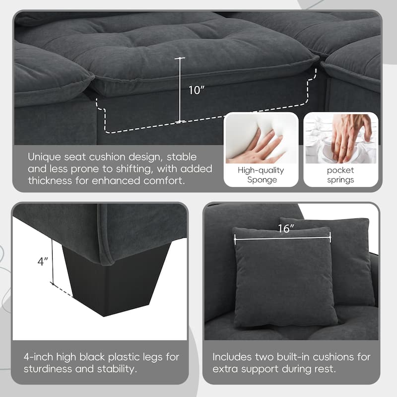 Grey 100" L-Shaped Convertible 4-Seat Sectional Sofa with Removable Ottoman and Matching Pillows, Ideal for Living Spaces