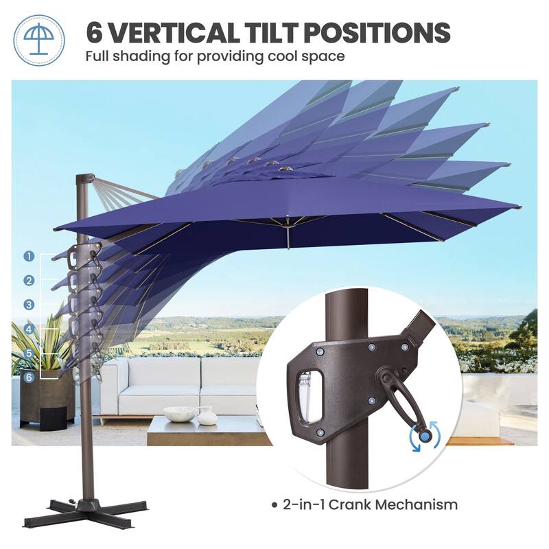 11 x 9 FT Rectangle Outdoor Premium Patio Cantilever Offset Umbrella