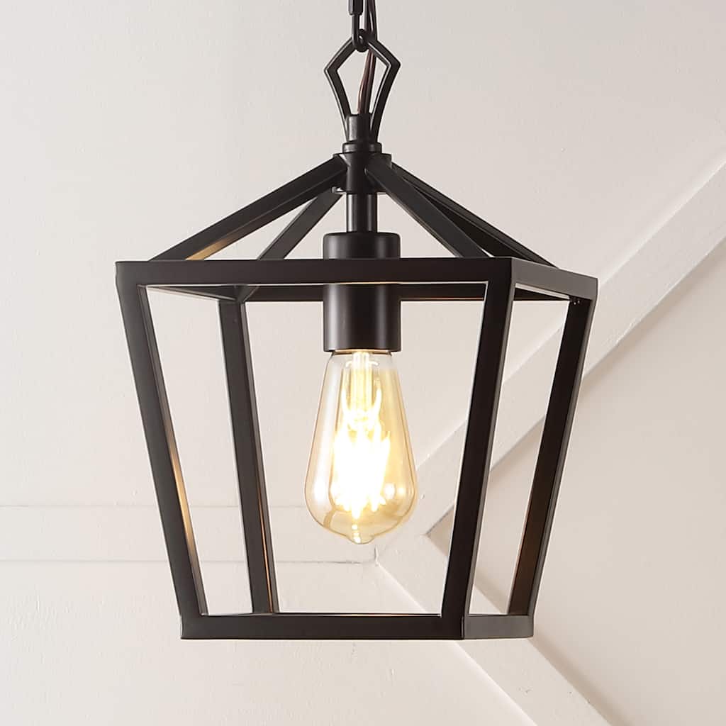 Virginia 8" 1-Light Vintage Farmhouse Iron Chain Pagoda LED Pendant, by JONATHAN Y
