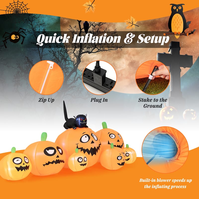Gymax 8FT Halloween Pumpkins Stack Decor Inflatable Pumpkin Station w/