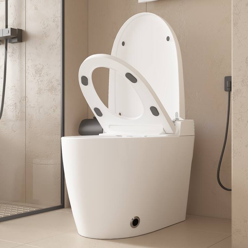 Smart Toilet with Heated Seat, Warm Air Dry, Foot Flush, Bidet Washing Night Light, Built-in Water Tank Electronic