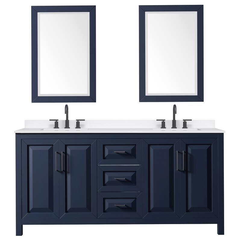 Daria 72-inch Double Vanity, 3 Hole Quartz Top, 24-inch Mirrors
