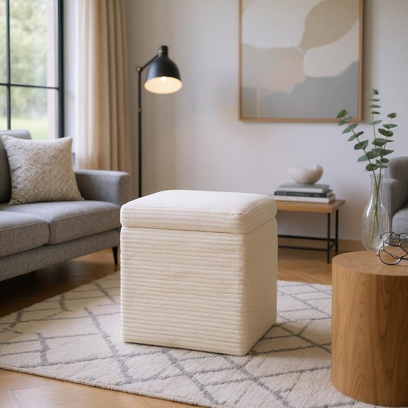 Modern Square Corduroy Ottoman Footrest with Hidden Storage for Living Room or Bedroom