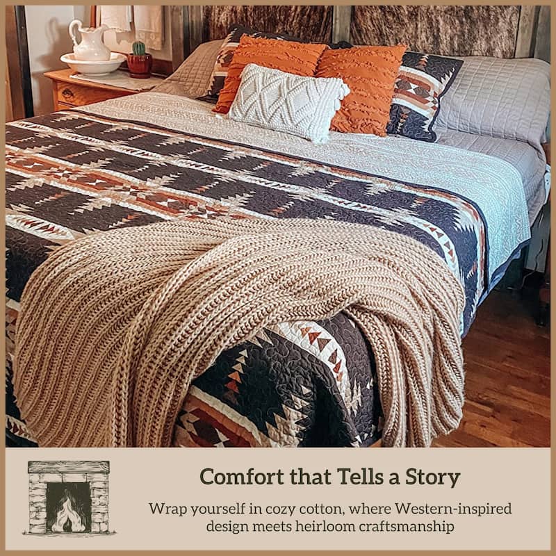Paseo Road Yosemite Southwestern Aztec Bedding 3 Piece Reversible Quilt Set with Pillow Shams