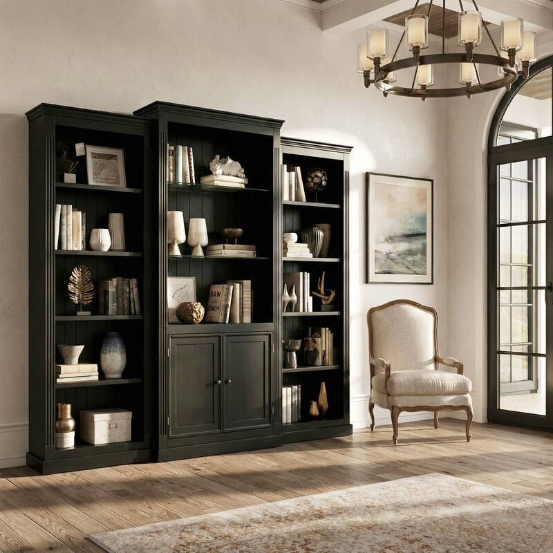 Farmhouse 3-Piece 78.75"Tall Bookcase Cabinet with and 4-Tier Display Shelf Adjustable LED Lighting