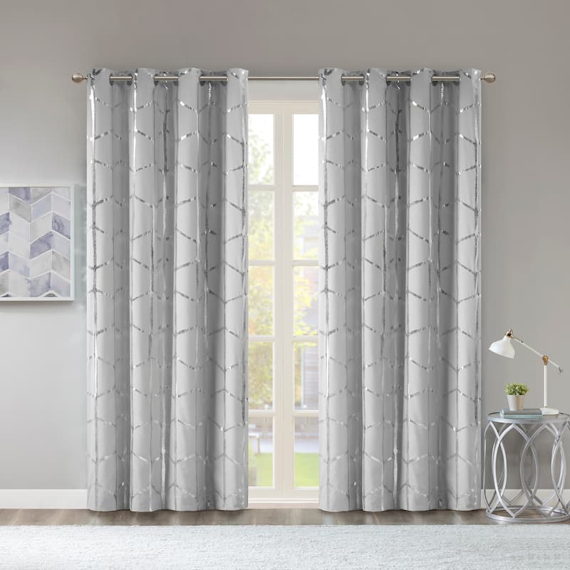 Intelligent Design Khloe Total Blackout Metallic Print Grommet Top Curtain Panel - 50x63" - Grey/Silver