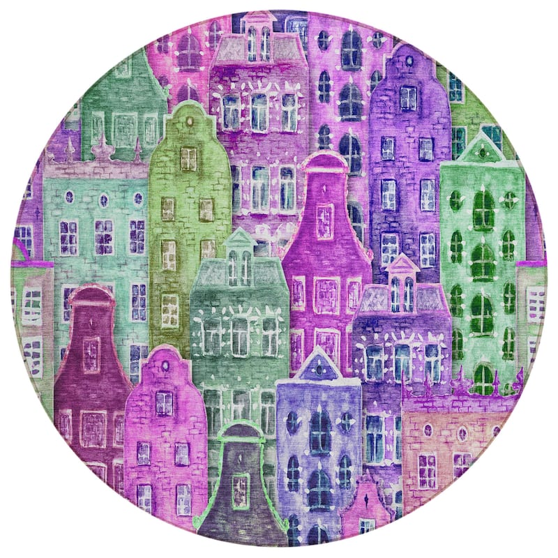 HomeRoots Village Houses Transitional Rectangle Outdoor Rug