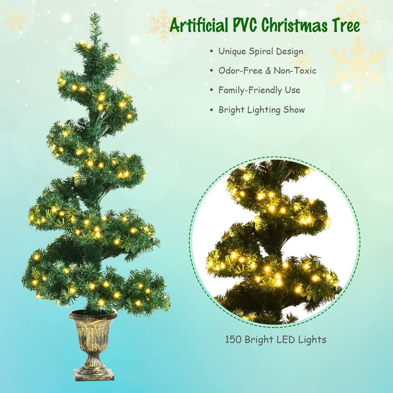 Gymax 4 ft Pre-Lit Spiral Topiary Christmas Tree Artificial Helical - See Details