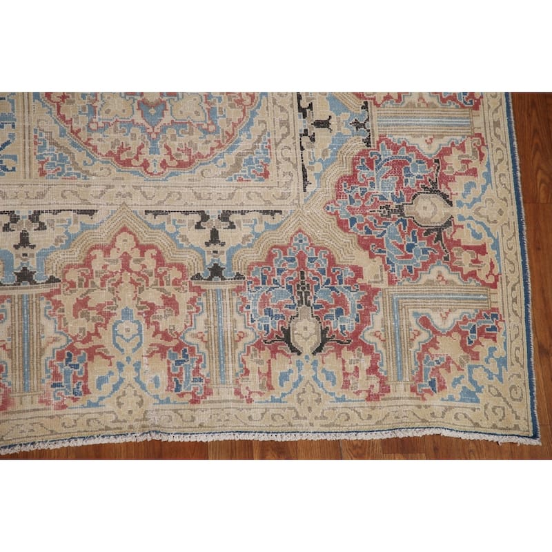 Blue Distressed Kerman Persian Vintage Area Rug Handmade Wool Carpet - 9'3" x 11'10"