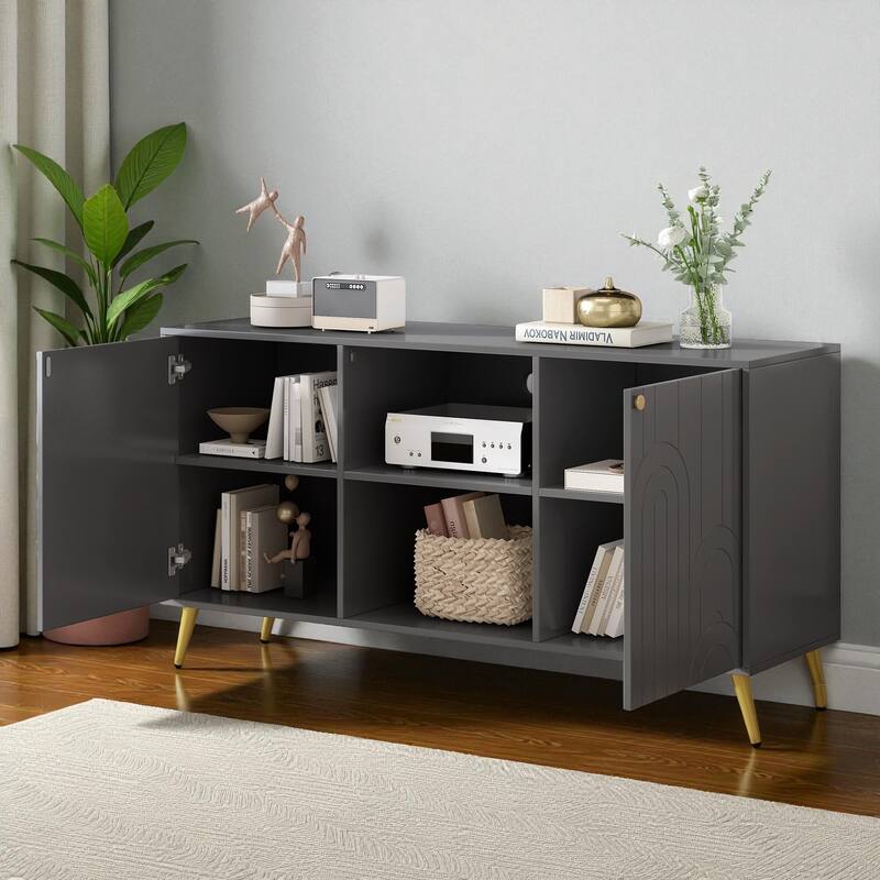 Modern 53'' TV Stand for TVs up to 55'', Media Console with Adjustable Shelf, Metal Legs & Handles, Anti-Tip Device