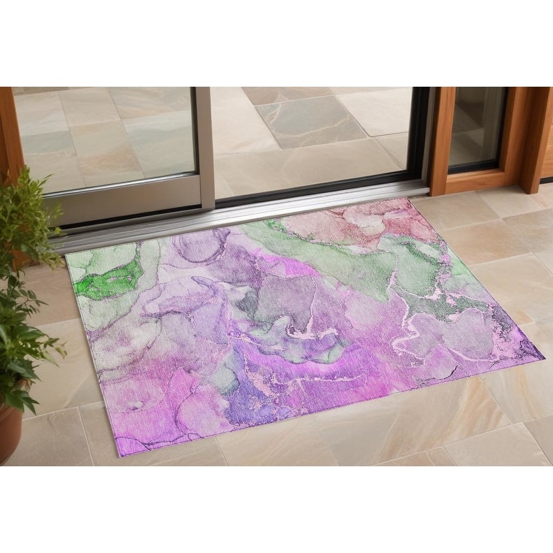Almisi Unique Abstract Weather Resistant Sleek Contemporary Outdoor Rug - 2' x 3' - Purple