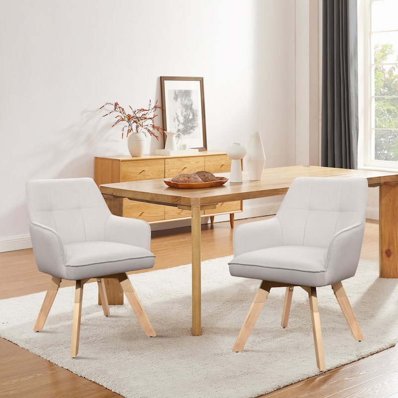 Art Leon Swivel Fabric Dining Arm Chair (Set of 2) - White