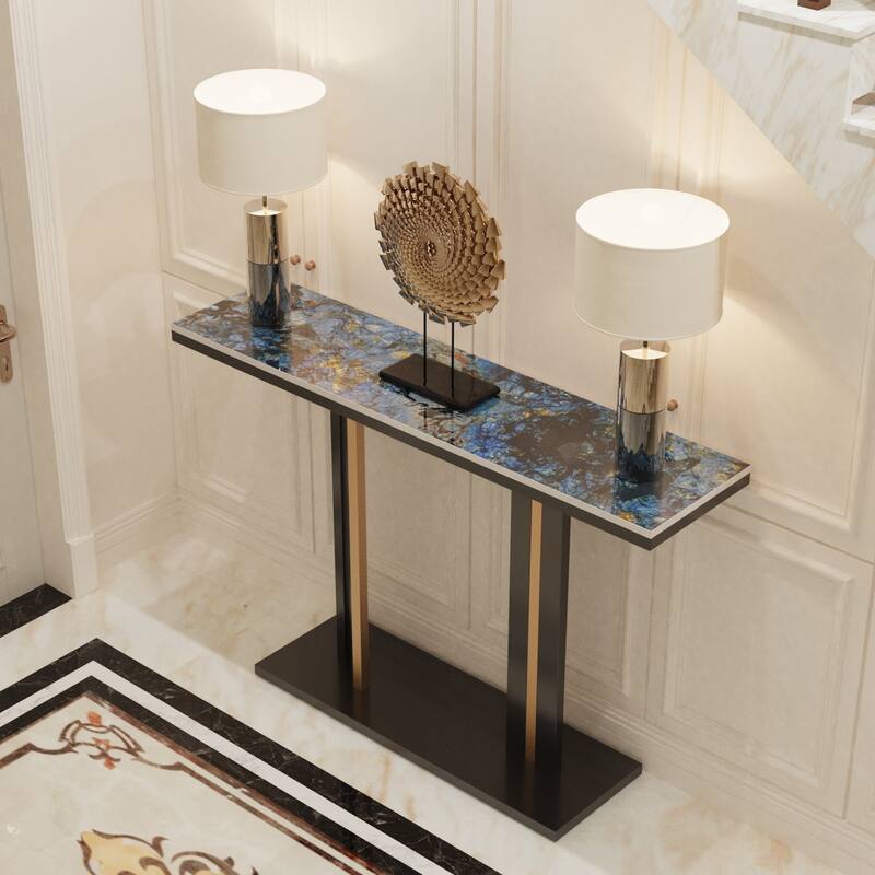 Glam Style Stone Top Accent Table for Hall Console Table Porch Table