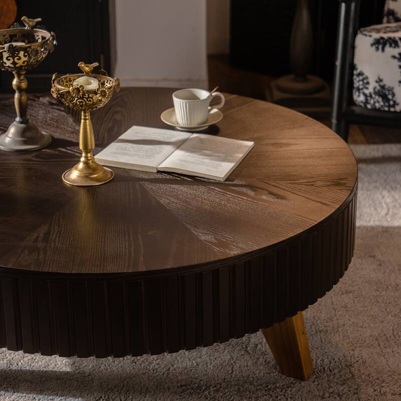 Retro Round Retro Coffee Table with 3 Legs for Living Room
